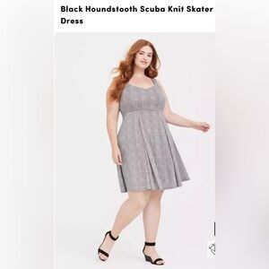 Black Houndstooth Scuba Knit Skater Dress